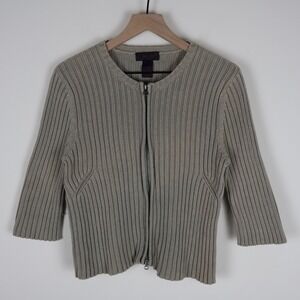 Ralph By Ralph Lauren Women's Full Zip 3/4 Sleeve Sweater Beige Large 17.5x21